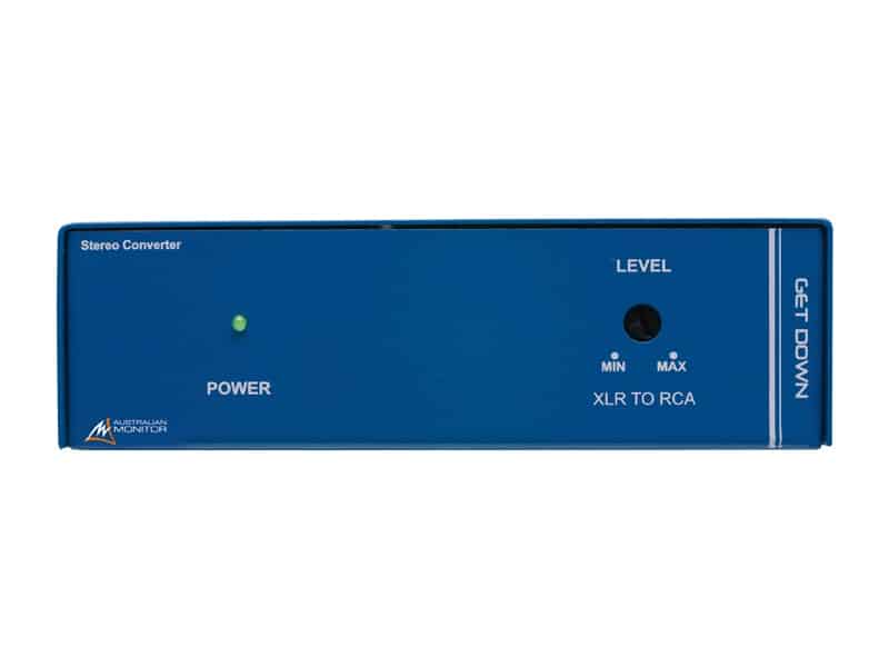Australian Monitor GETDOWN Stereo converter. Converts line level balanced audio signal to unbalanced domestic level signal. Dual XLR inputs 1 Australian Monitor GETDOWN Stereo converter. Converts line level balanced audio signal to unbalanced domestic level signal. Dual XLR inputs